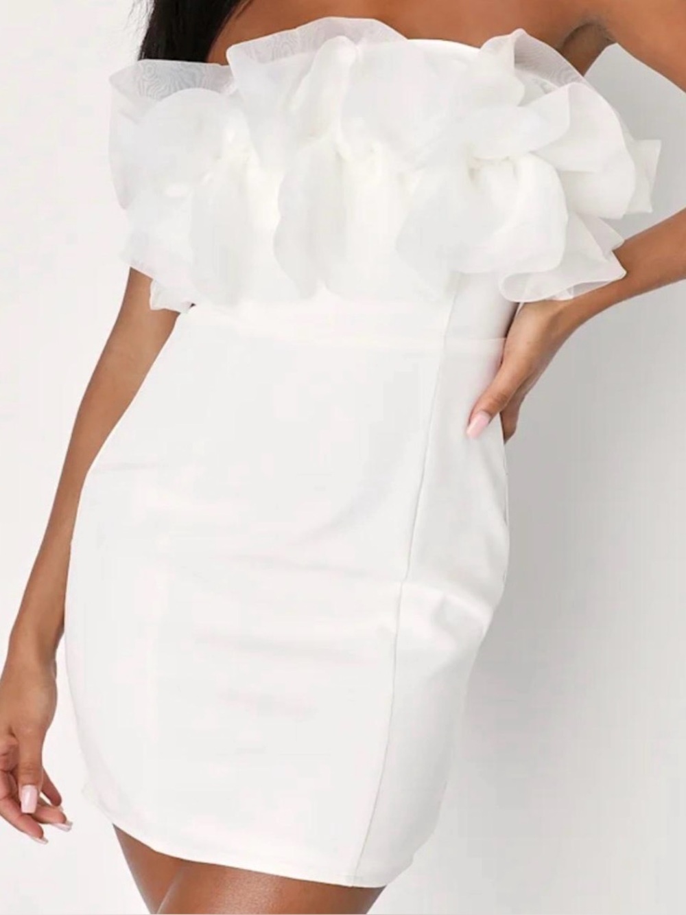 Lulu's White Strapless Ruffle Mini Dress